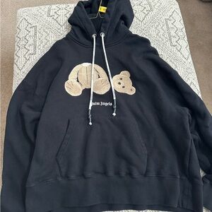 Palm Angels Black Hoodie with Bear Motif